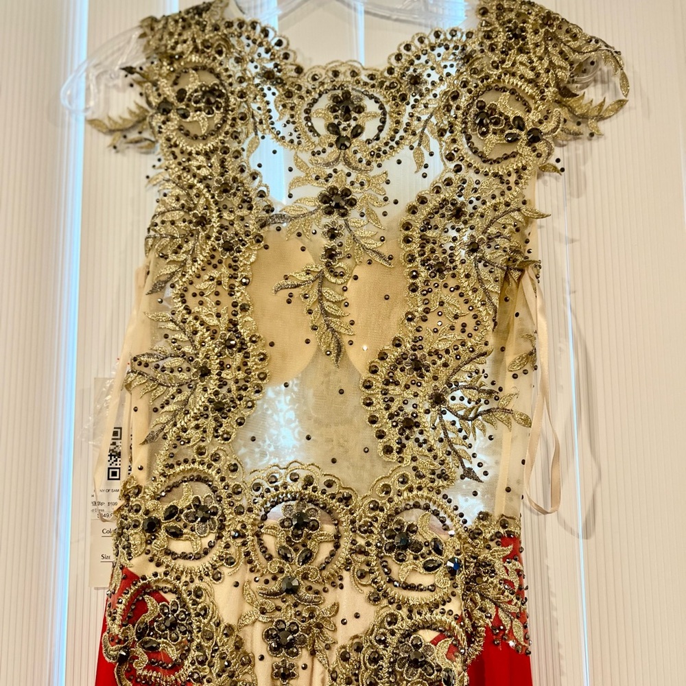 Stunning Red Gown with Nude beaded Top and Train. - Picture 17 of 17
